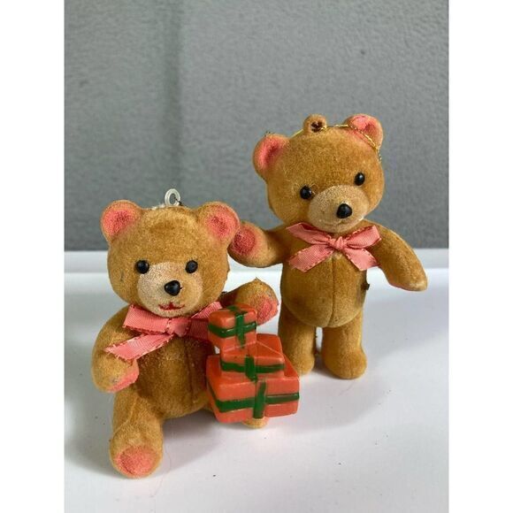 Vintage Christmas Teddy Bear Ornaments Lot Set of 2 Holiday Tree Decor - Picture 4 of 10